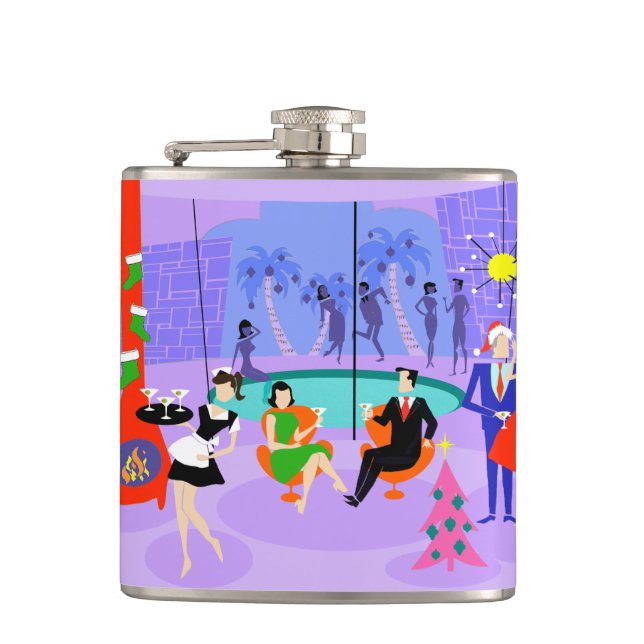 Retro Tropisches Weihnachtsgeschenk-Party Flachmann (Vorderseite)