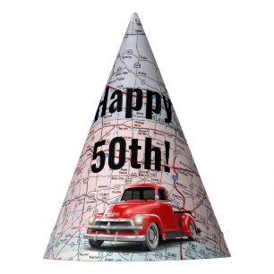 Retro Truck auf Karte 50. Geburtstag Partyhütchen