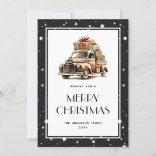 Retro Truck Gifts Stars Schwarz Frohe Weihnachtska Feiertagskarte