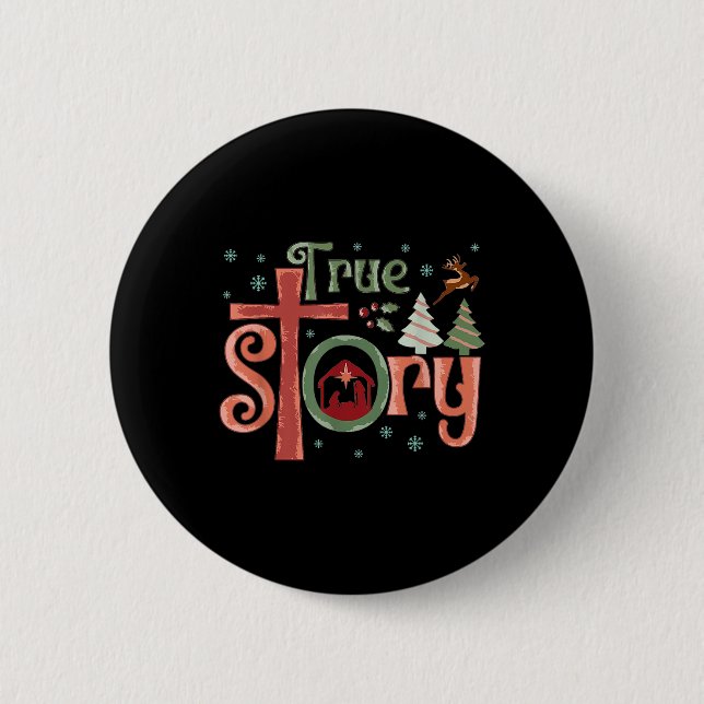 Retro True Story Jesus Weihnachts Krippe Szene Ch Button (Vorderseite)