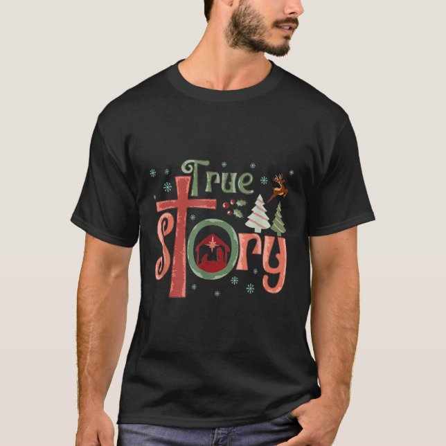 Retro True Story Jesus Weihnachts Krippe Szene Ch T-Shirt (Vorderseite)