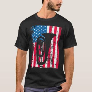 Retro Trumbone Vintag US Flag Music Artwork Juli T-Shirt