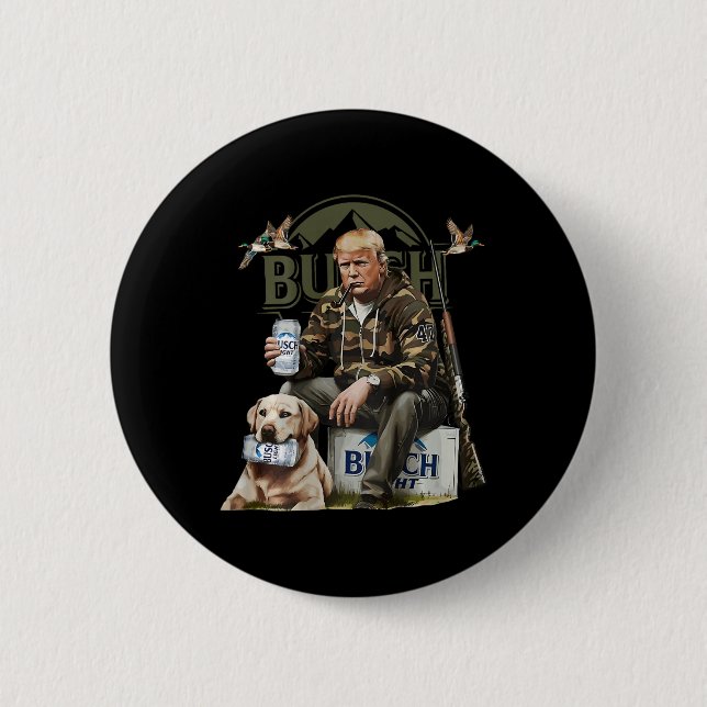 Retro Trump Jagd Hirsch Funny Drink Beer Hunti Button (Vorderseite)