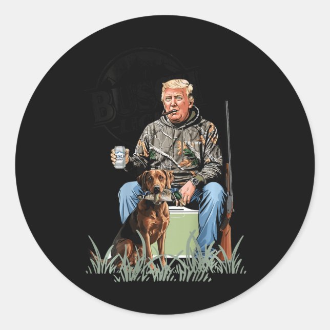 Retro Trump Jagd Hirsch Funny Drink Beer Hunti Runder Aufkleber (Vorderseite)