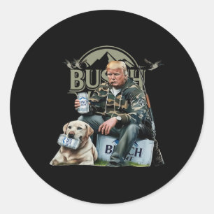 Retro Trump mit Hundin-Jagd-Ente Trinkbier tr Runder Aufkleber