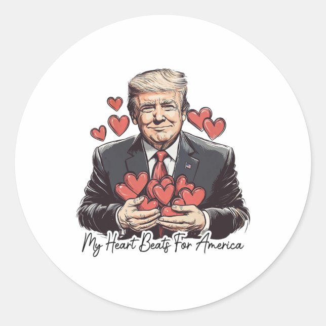 Retro Trump Valentine, mein Herz schlägt für Ameri Runder Aufkleber (Vorderseite)