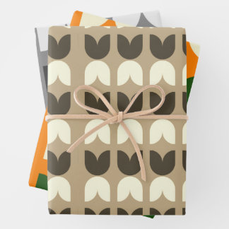 Retro Tulip Fall Colors Wrapping Gift Paper Geschenkpapier Set