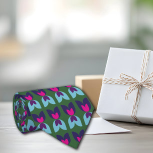 Retro Tulips Print Personalize Initial Krawatte