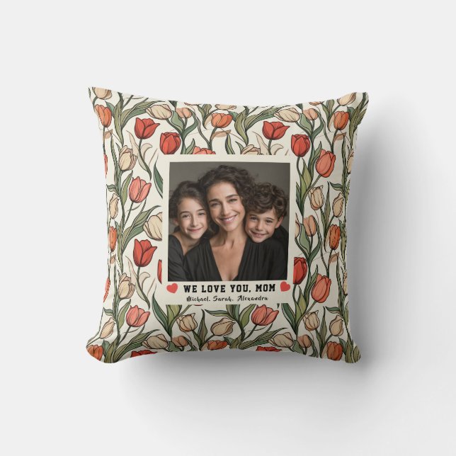 Retro-Tulpen-Blumen-Hund-Muttertag Kissen (Vorderseite)
