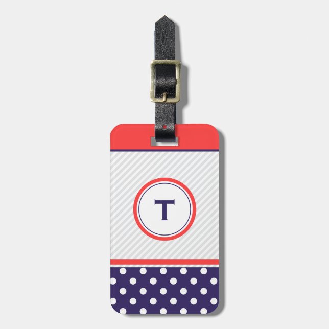 Retro Tupfenentwurf mit Monogramm Gepäckanhänger (Vorderseite vertikal)