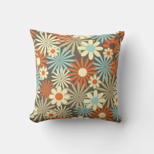 Retro-Türkis, Beige, orangefarbener Kissen mit Blu