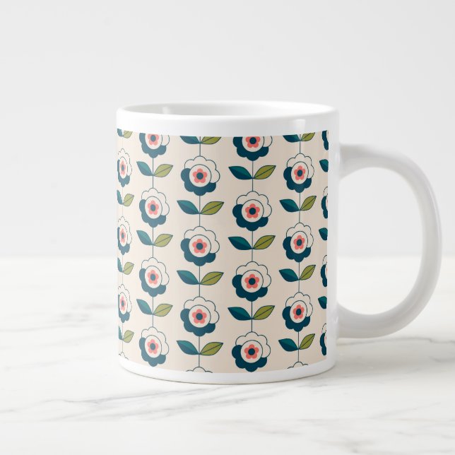 Retro Türkis Blumenmuster Jumbo-Tasse (Rechts)