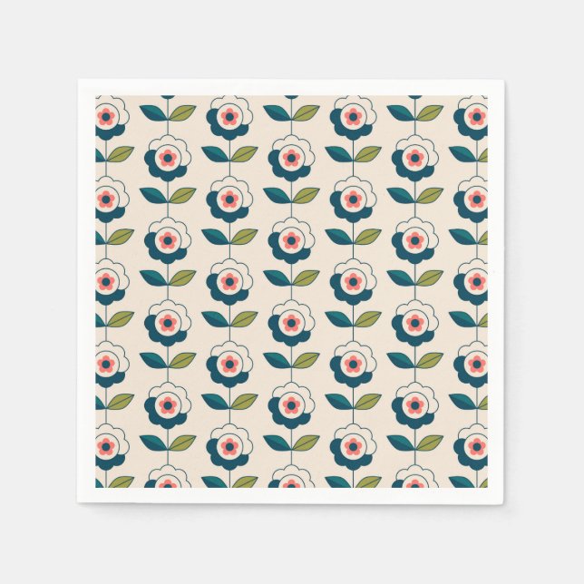 Retro Türkis Blumenmuster Serviette (Vorderseite)