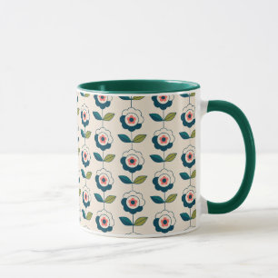 Retro Türkis-Blumenmuster Tasse