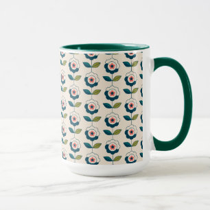 Retro Türkis-Blumenmuster Tasse