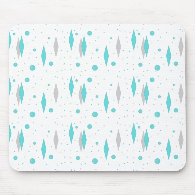 Retro Türkis-Diamant u. Sternexplosion Mousepad (Vorne)