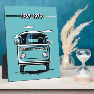 Retro Türkis Klassischer Van vorne Pop-Art-Illustr Fotoplatte