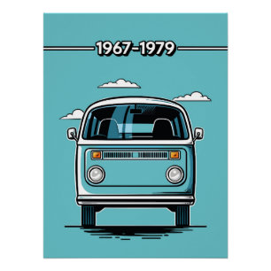 Retro Türkis Klassischer Van vorne Pop-Art-Illustr Poster