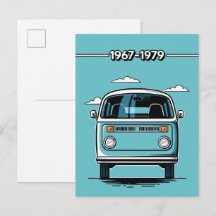 Retro Türkis Klassischer Van vorne Pop-Art-Illustr Postkarte
