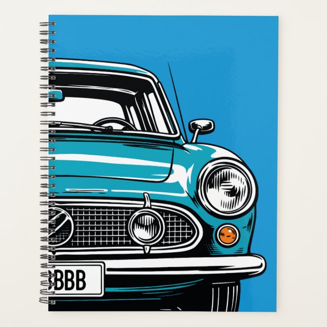 Retro Türkis Klassisches Auto Front Pop-Art-Illust Planer (Vorderseite)