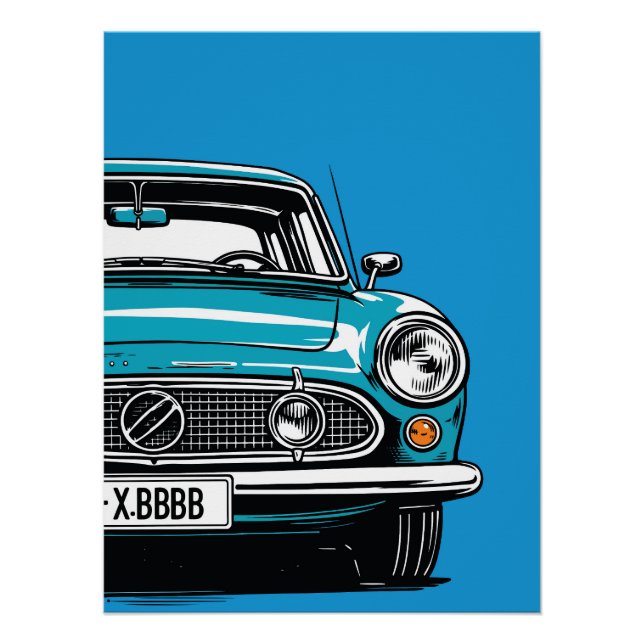 Retro Türkis Klassisches Auto Front Pop-Art-Illust Poster (Vorderseite)