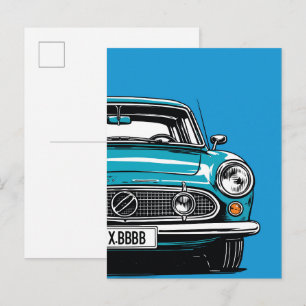 Retro Türkis Klassisches Auto vorne Pop-Art-Illust Postkarte