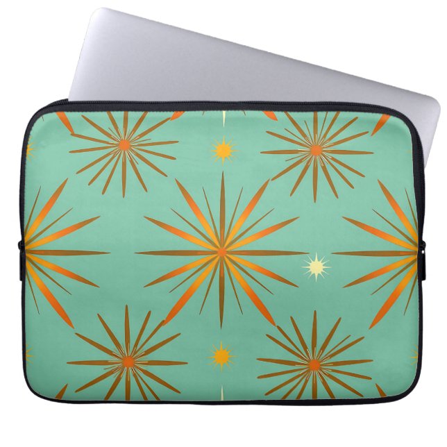Retro Türkis Orange Sternenexplosion Muster Laptopschutzhülle (Vorderseite)