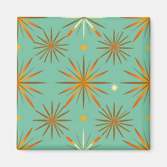 Retro Türkis Orange Sternenexplosion Muster Magnet (Vorne)