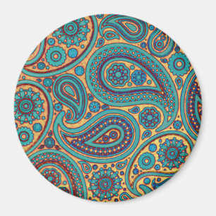 Retro Türkis-Regenbogen-Paisley-Motiv Magnet