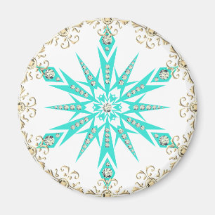 Retro türkis Schneeflocke Mitte des Jahrhunderts W Magnet