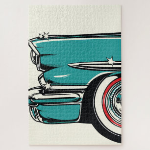 Retro Türkis Sportwagen Front Pop-Art-Illustration Puzzle