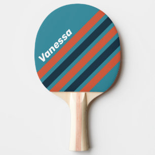 Retro Türkis Spritzende Schrägstreifen mit Namen Tischtennis Schläger