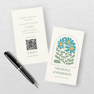 Retro Türkis und Grüne Floral Visitenkarte