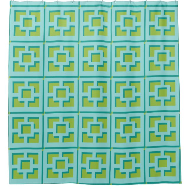 Retro Türkis und grüner Trellis Duschvorhang (Vorderseite)