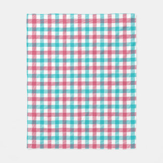 Retro Türkis und Korallenrosa Gingham-Karo-Muster Fleecedecke
