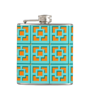 Retro-Türkis und Orange-Vinyl-Wrapped Flask Flachmann