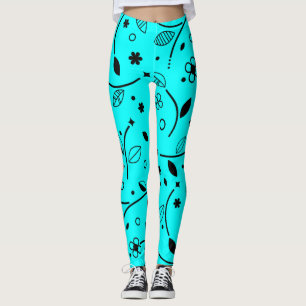 Retro Türkis und schwarze Blumen-Leggings mit Lini Leggings