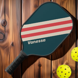 Retro Türkis Vibe Streifen mit Namen Pickleball Schläger
