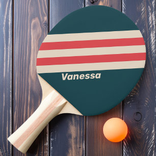 Retro Türkis Vibe Streifen mit Namen Tischtennis Schläger
