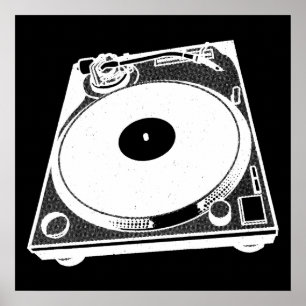 Retro-Turntable Graphic in White Poster