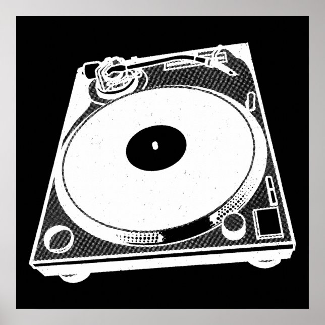 Retro-Turntable Graphic in White Poster (Vorne)