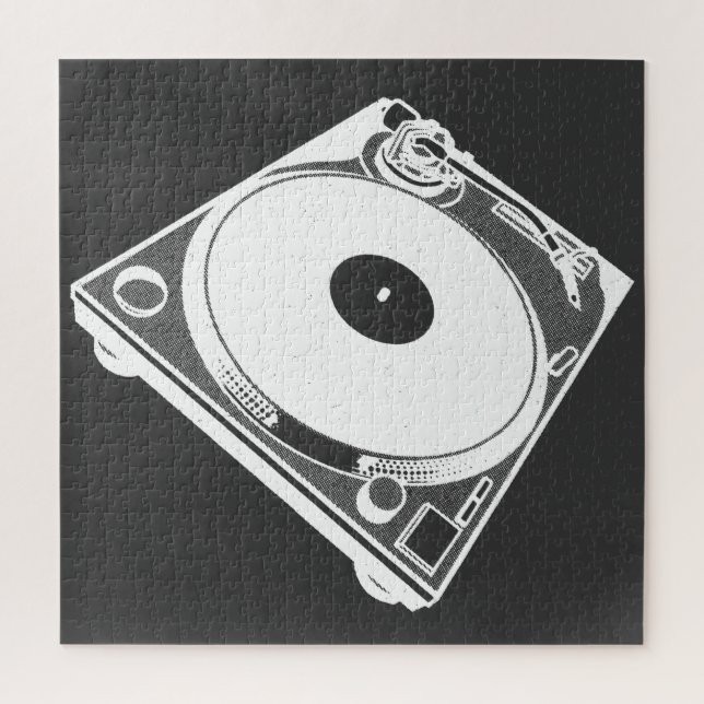 Retro-Turntable Graphic in White Puzzle (Vertikal)