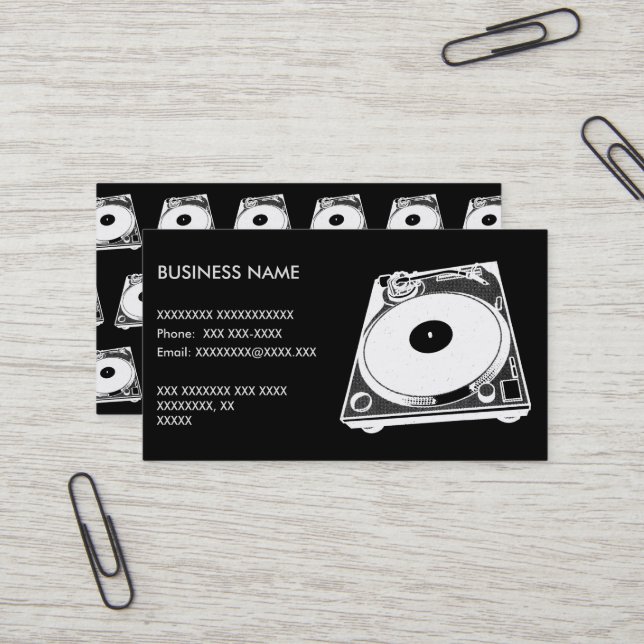 Retro-Turntable Graphic in White Visitenkarte (Vorderseite/Rückseite Beispiel)