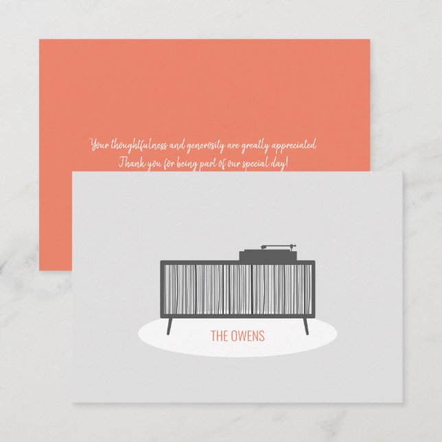 Retro Turntable Record Cabinet Danke Karte (Vorne/Hinten)