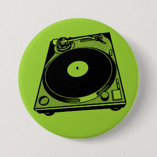 Retro-Turntable Schwarz grafisch Button