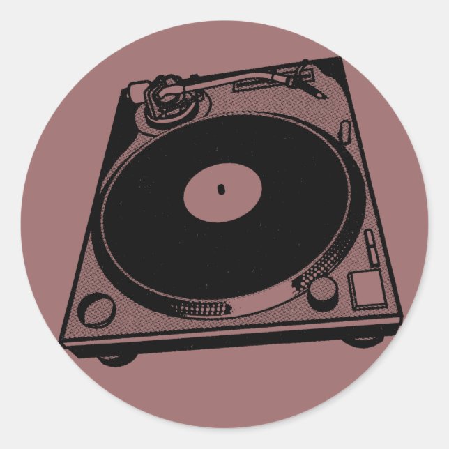 Retro-Turntable Schwarz grafisch Runder Aufkleber (Vorderseite)
