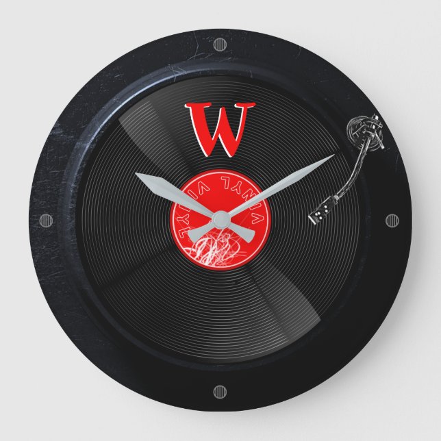 Retro-Turntable-Uhr Monogrammatisches Vintages Des Große Wanduhr (Vorderseite)
