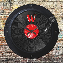 Retro-Turntable-Uhr Monogrammatisches Vintages Des Große Wanduhr