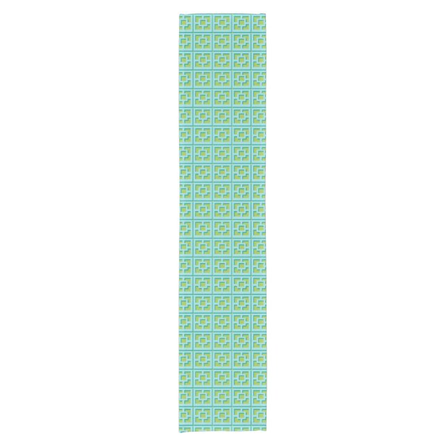 Retro Turquoise and Green Trellis Table Runner Kurzer Tischläufer (Vorderseite)