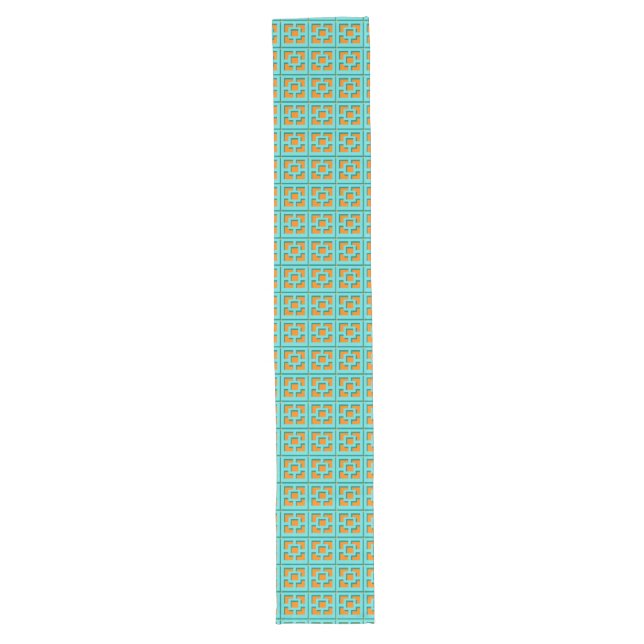 Retro Turquoise and Orange Trellis Table Runner Großer Tischläufer (Vorderseite)